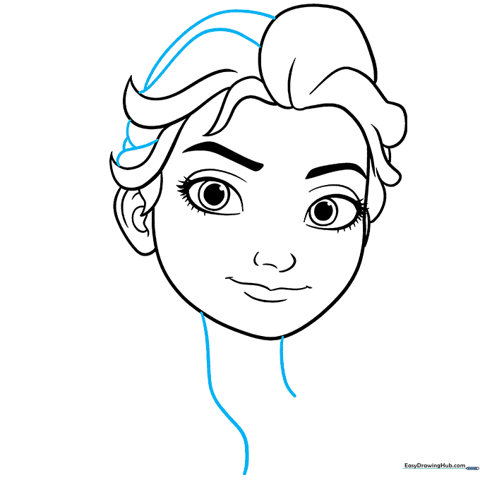 Drawing the neck and jacket collar lines for Elsa.