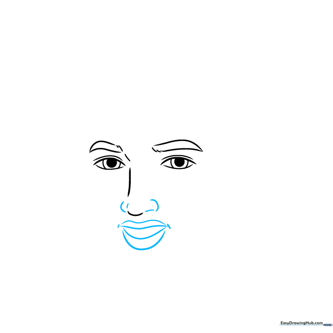 Detailed sketch of the nose and mouth area, highlighting the smirk and nostril placement.