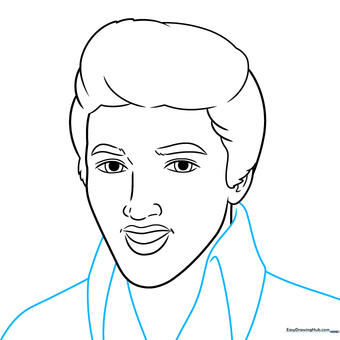 Pencil drawing of the large, iconic high collar worn by Elvis, framing the neck.