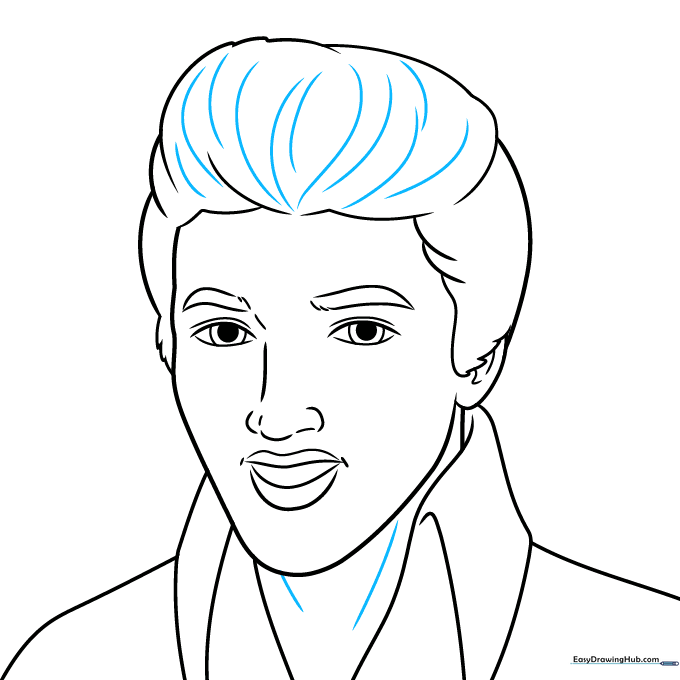 Sketch showing refined contour lines around the jaw and hair for added depth.