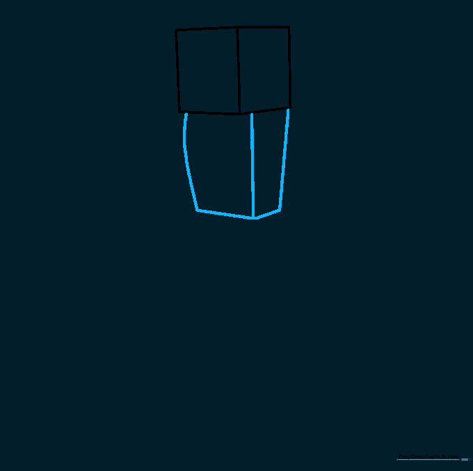 The rectangular torso shape extending downward from the head.