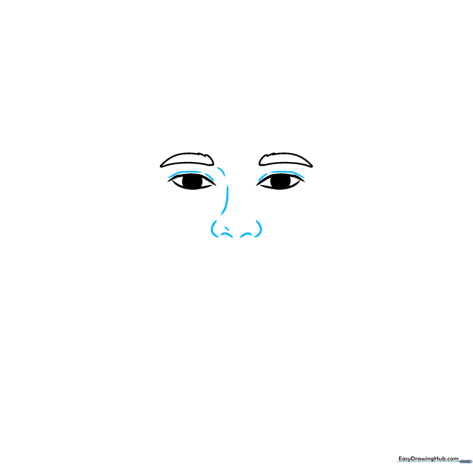 Drawing the nose and eyelid details for the Erling Haaland portrait.