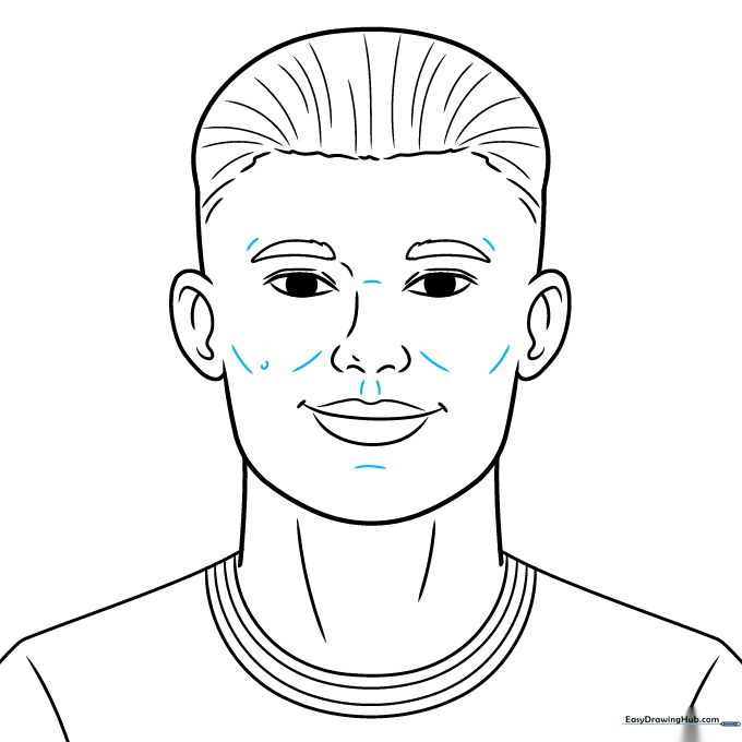Adding final contour lines to the face for depth and character.