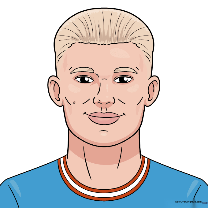 Completed and colored portrait of Erling Haaland.