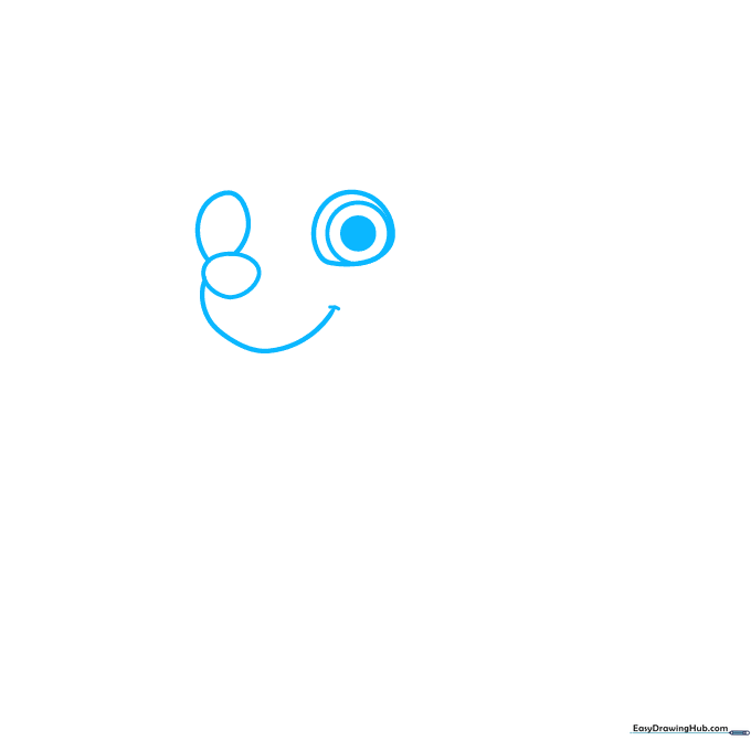 Pencil sketch showing three circles for Everest's nose and eye placement on white paper.