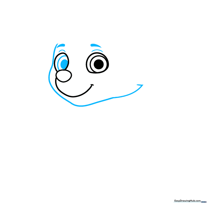 Drawing of Everest's eyes and eyebrows with soft curved lines for the face shape.