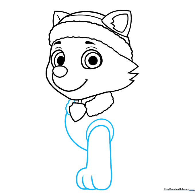 Drawing of Everest's vest and front leg using curved lines.