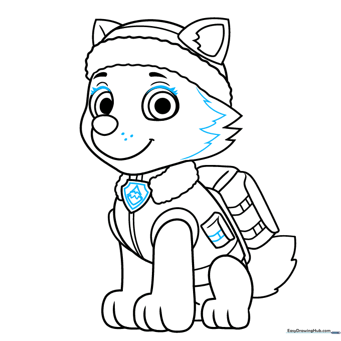 Final line art details including the spruce tree icon and eyelashes.