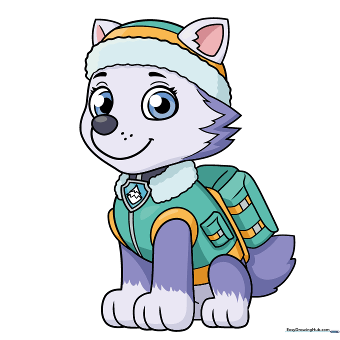 Finished, colored drawing of Everest from PAW Patrol.