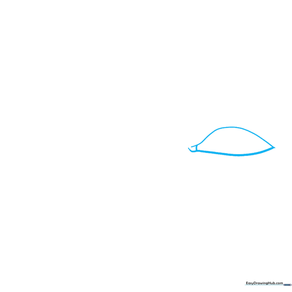 Pencil sketch showing the basic almond-shaped outline of a human eye on white paper.