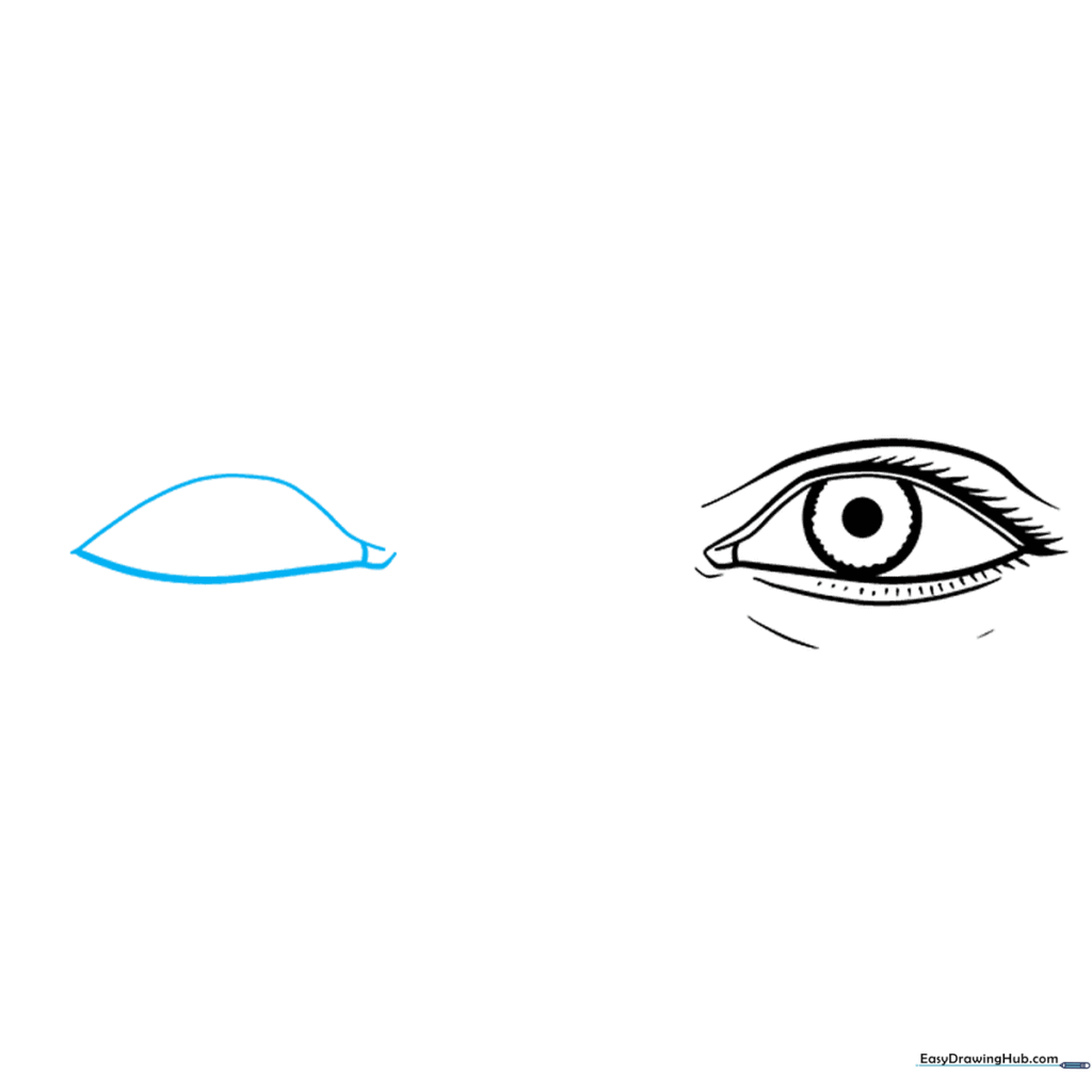 Sketching the outline of a second eye next to the first one.