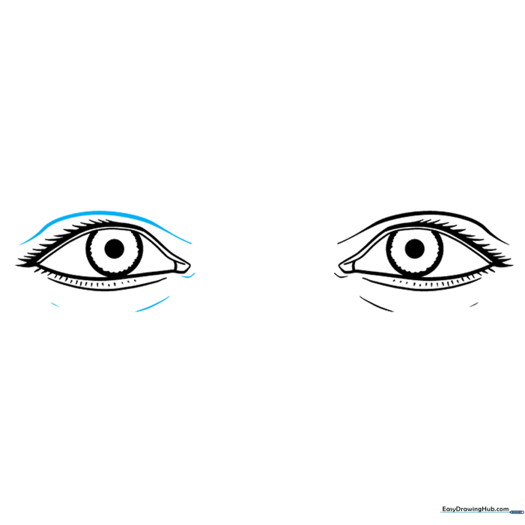 Finalizing the drawing with clean contour lines around both eyes.