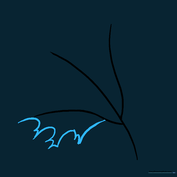 The initial jagged outline of an oak leaf starting from the center stem.