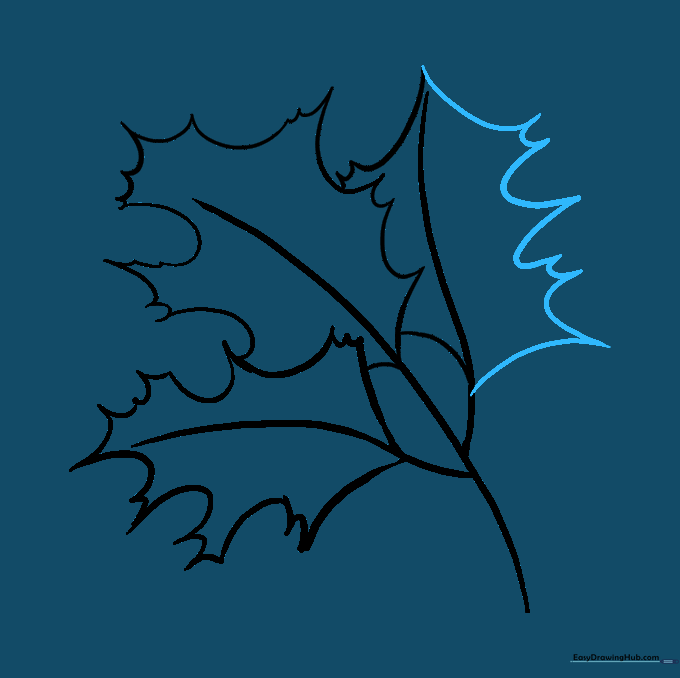 The final leaf outline completed, forming a full cluster of three leaves.