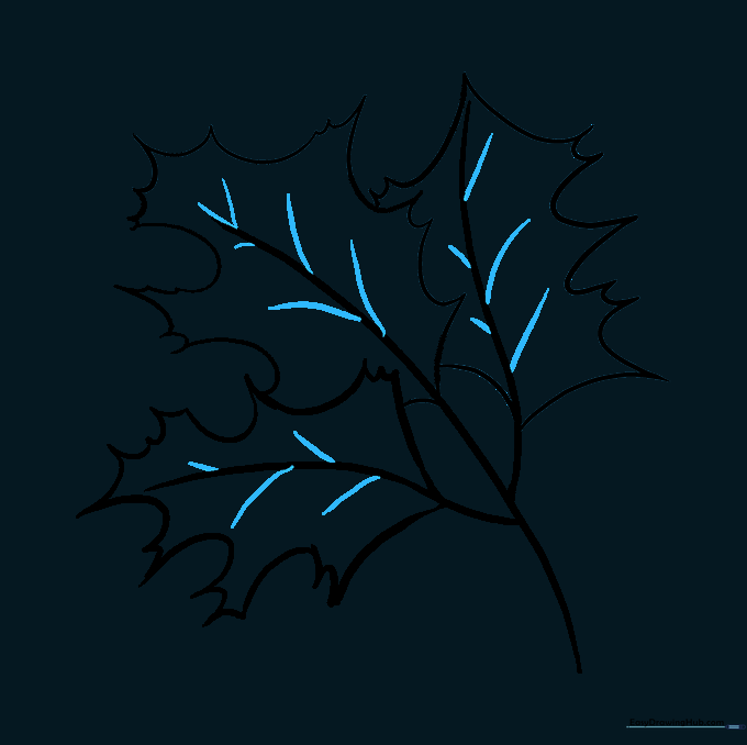 Adding fine vein details to the surface of the oak leaves.