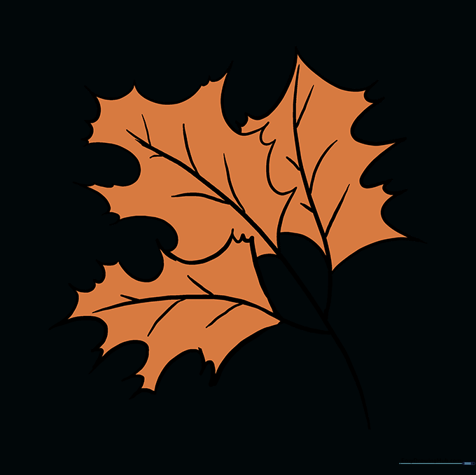 A fully colored, vibrant illustration of autumn oak leaves.