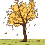 A vibrant, finished drawing of a fall tree with colorful leaves, serving as the featured project guide.