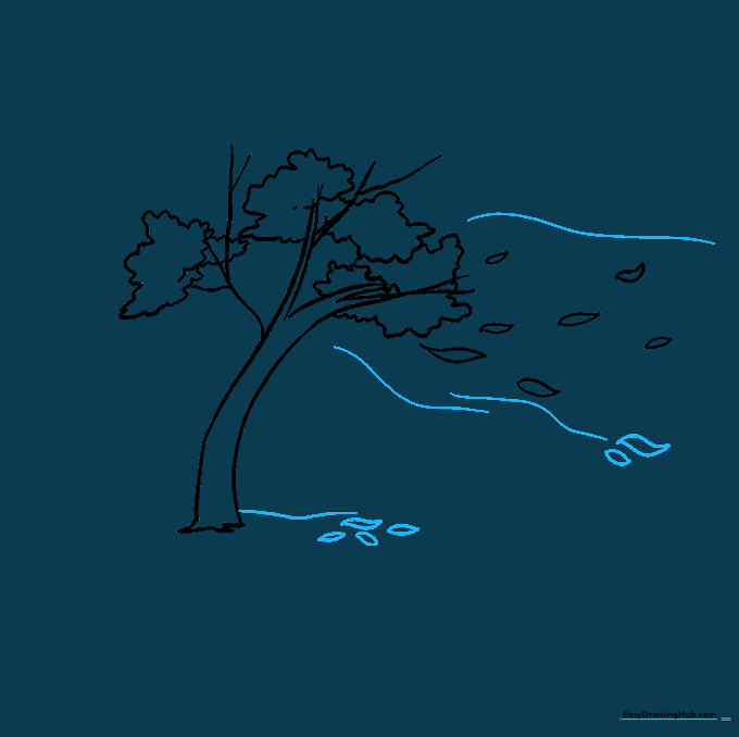 Curved wind lines and a horizon line added to the drawing.