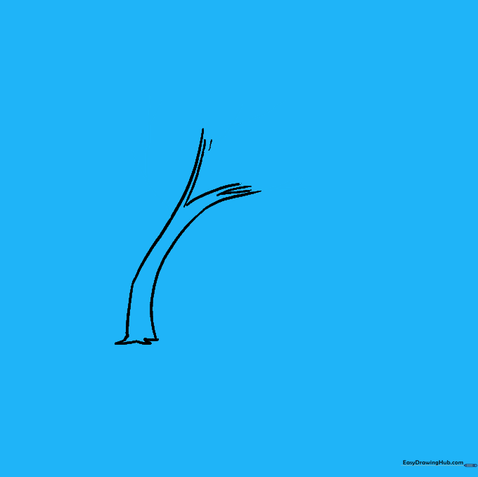 Tree trunk with additional smaller branches and twigs extending outward.