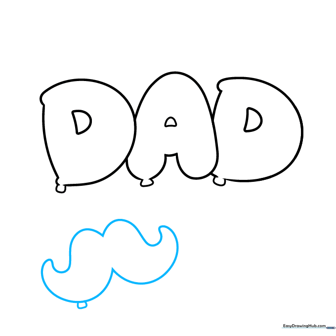 Outlining a mustache-shaped balloon with curves and a small knot rectangle.