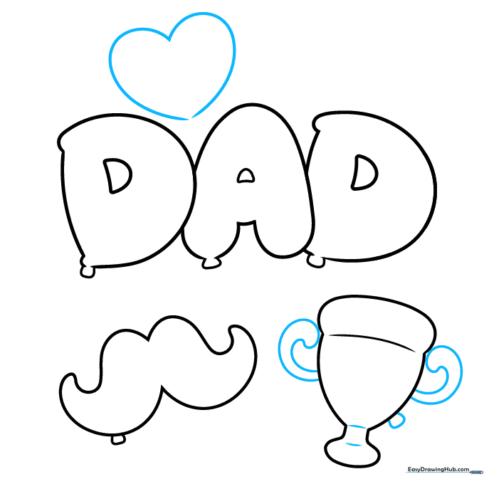 Adding heart details and trophy handles to the balloon drawing.