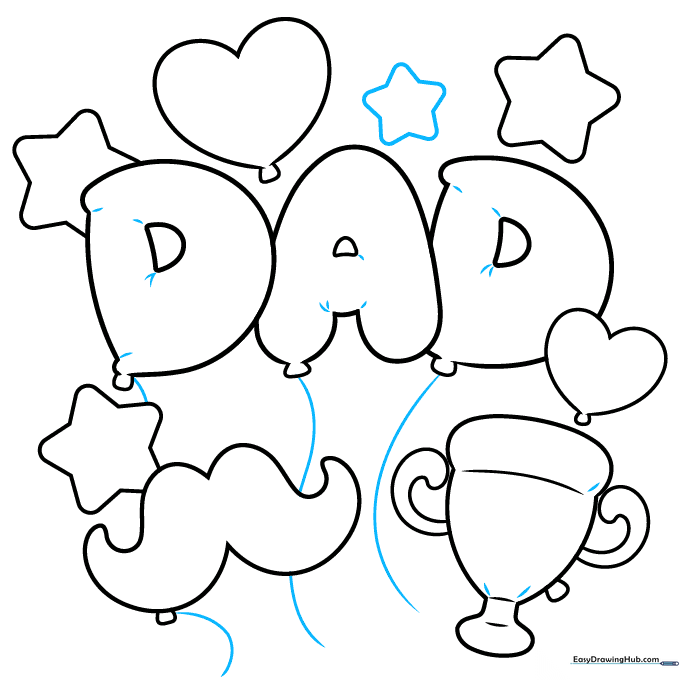 Adding balloon strings and final ink outlines to the drawing.