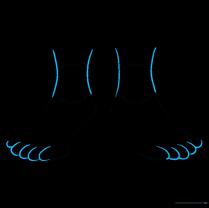 Adding toe details using U-shaped lines and refining the leg connection.