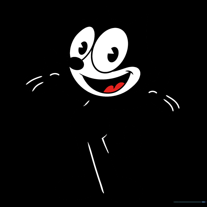 Finished Felix the Cat drawing colored with black and red markers.