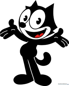 Completed illustration of Felix the Cat, showing his classic black and white design.