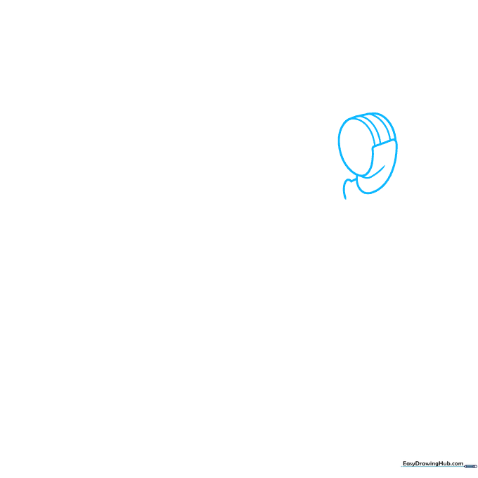 Line drawing of a fencing mask showing the initial rounded rectangular head shape and neck guard.