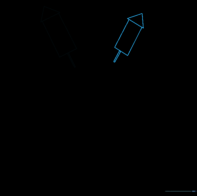Drawing a second smaller firework rocket tilted in the opposite direction.