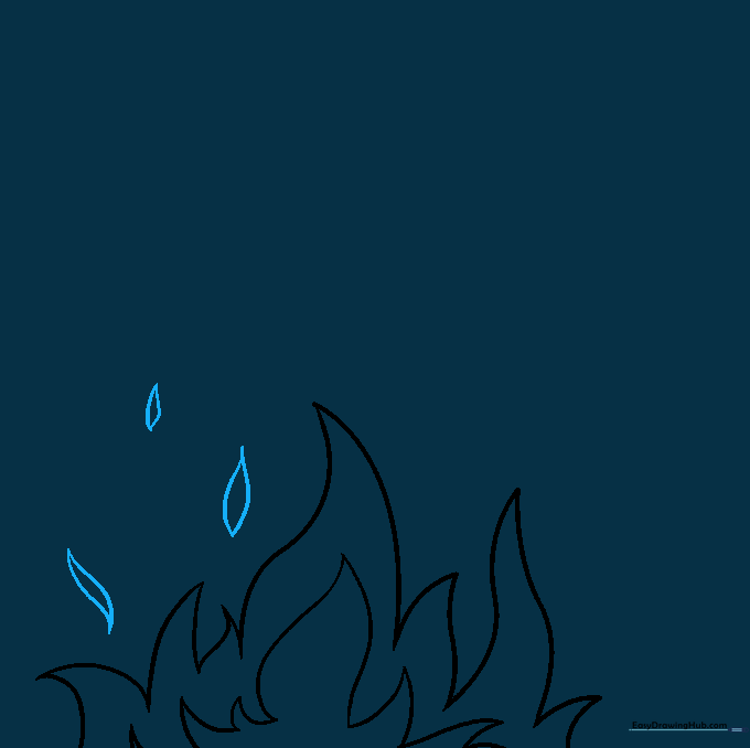 Small, pointed teardrop shapes drawn above the flames to represent rising sparks.