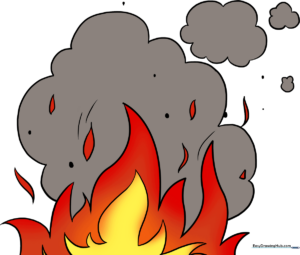 A vibrant, finished illustration of stylized flames and rising smoke, showcasing the final result of the tutorial.