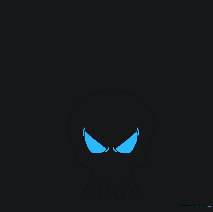 Detailed eye sockets with shaded semicircles and added corner lines for expression.
