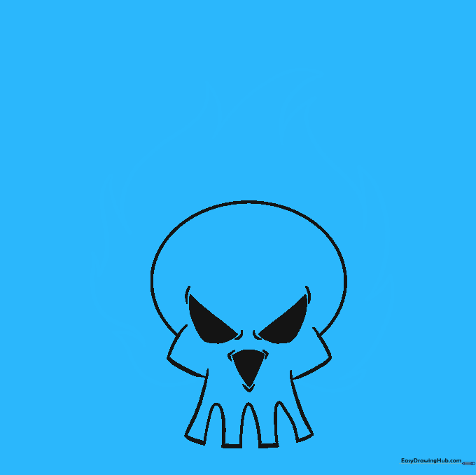 Jagged, flame-like shapes are drawn around the base of the skull using curved lines.
