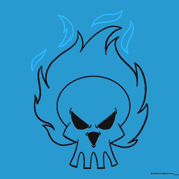 Additional wispy flame shapes are added to the top of the skull to complete the fire effect.