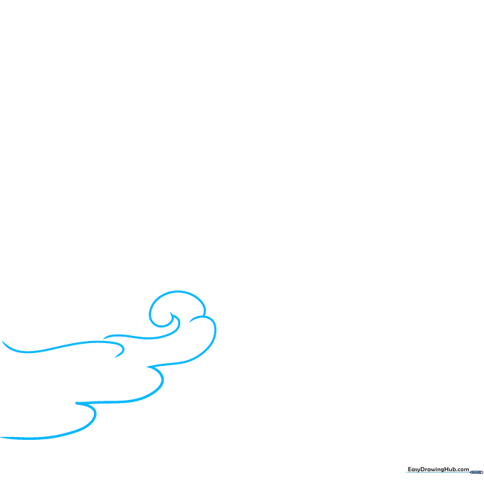 Pencil sketch showing initial wavy horizontal lines representing rolling fog layers.