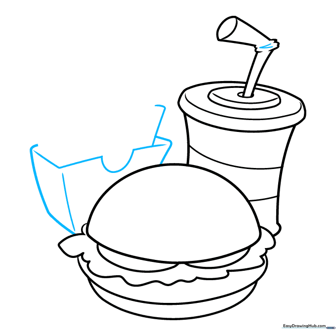 Outline of a square fry container with one fry sticking out.