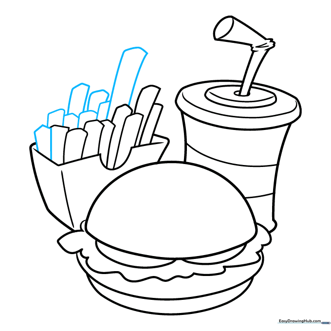 A full container of cartoon french fries.
