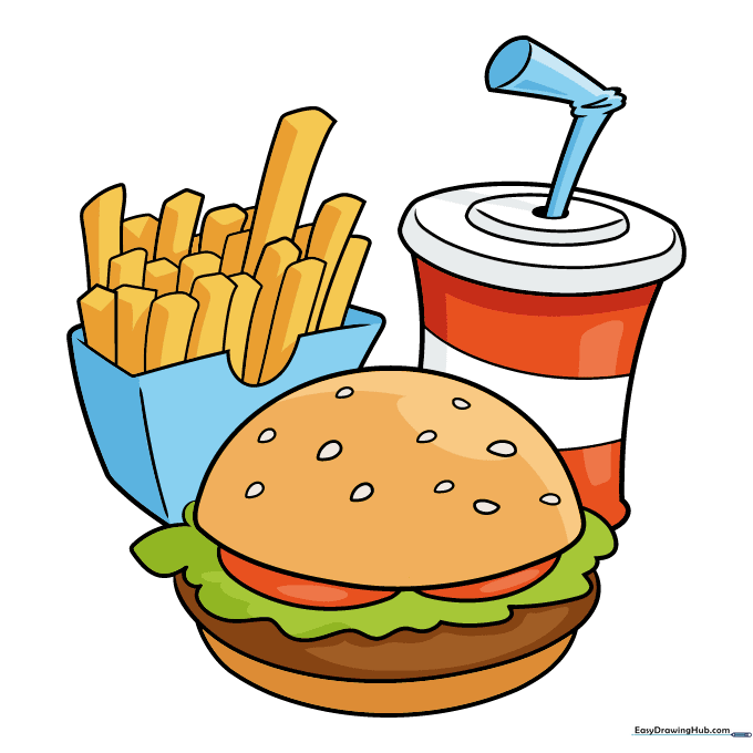 Fully colored cartoon meal drawing.