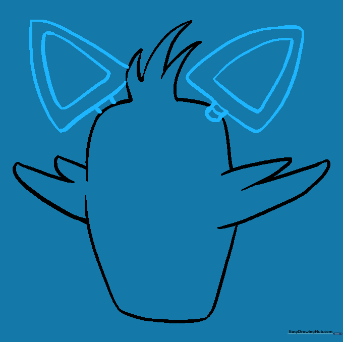 Sketching the two large, pointed ears on top of Foxy's head.