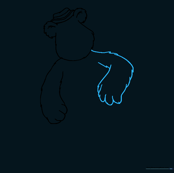 Line drawing showing both of Fozzie Bear's arms extended outward.