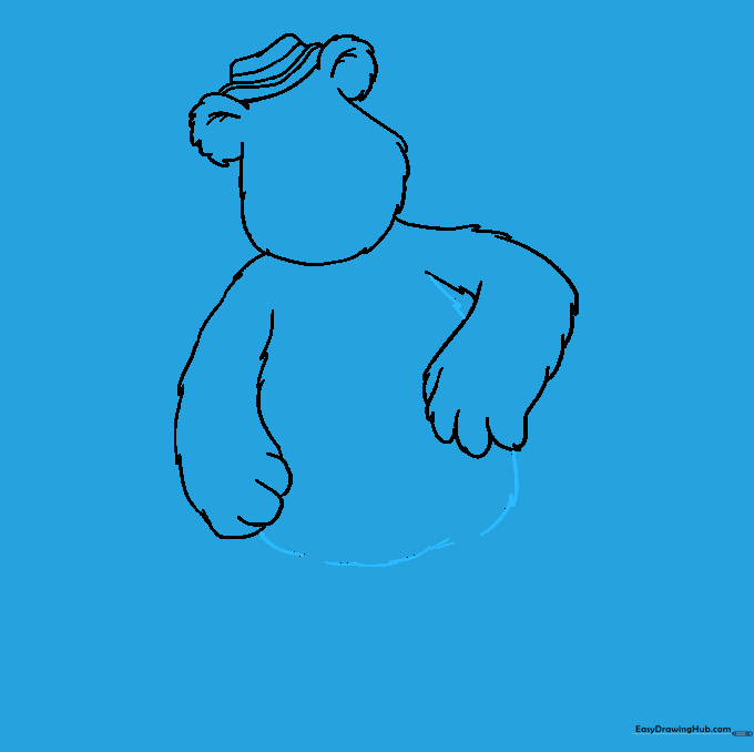 Line drawing of Fozzie Bear's torso and rounded belly area.