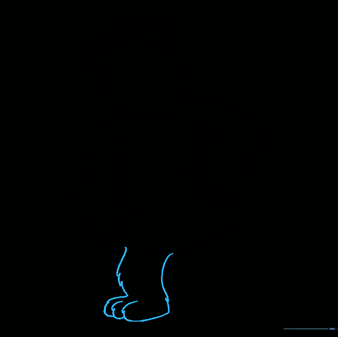 Line drawing of Fozzie Bear's first leg and foot with toe details.