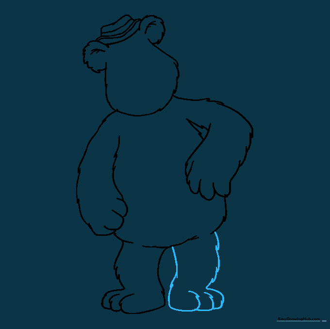 Line drawing showing both of Fozzie Bear's legs and feet.