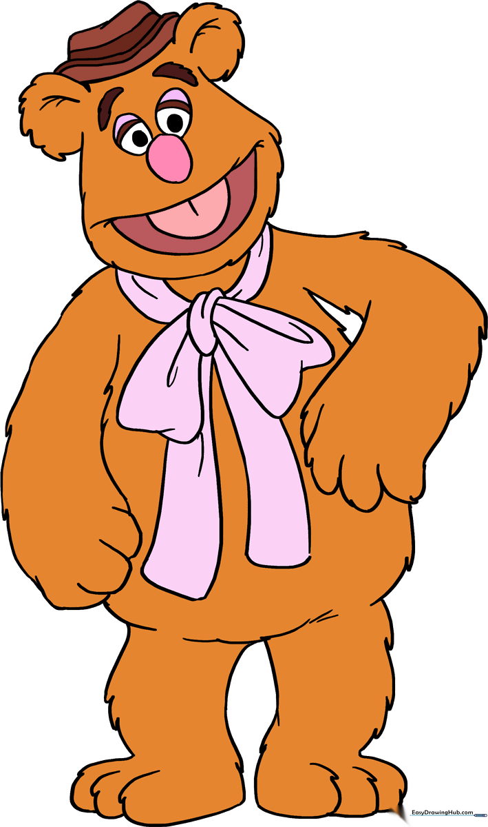 A vibrant, finished drawing of Fozzie Bear from The Muppet Show, ready for coloring.