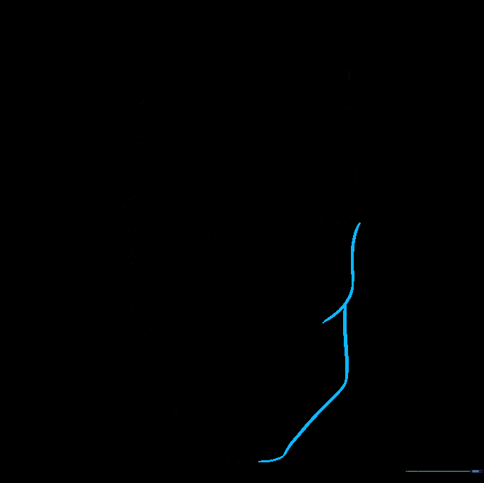 Completed outline of the monster's face showing a strong jaw and cheekbone structure.