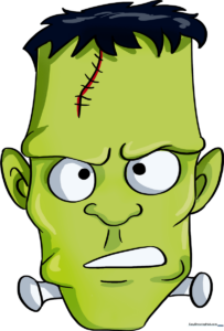 A vibrant, completed illustration of Frankenstein's monster, perfect for Halloween art projects.