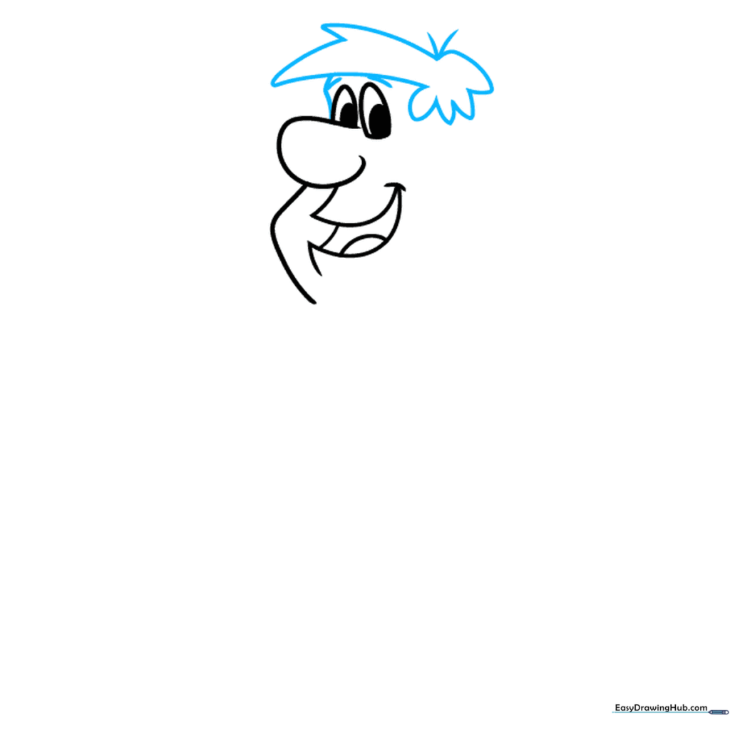 Drawing showing the addition of Fred Flintstone's hair and eyebrows.