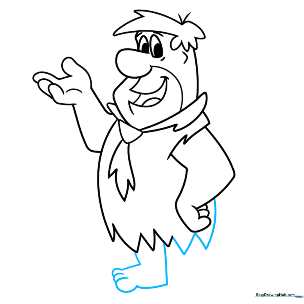 Sketching the lower body and feet of Fred Flintstone.